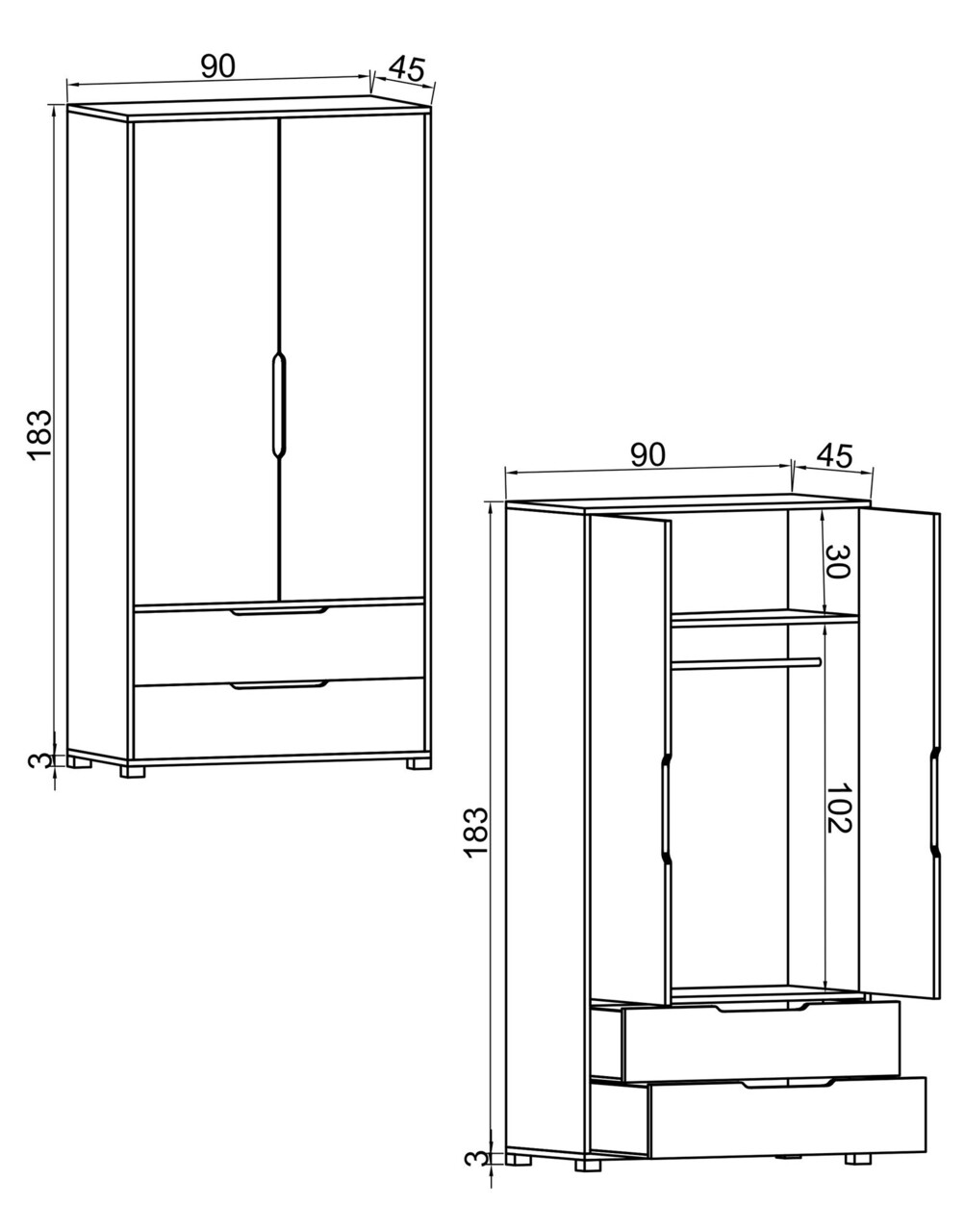 Dulap pentru haine, Hanah Home, Flora 90, 90x183x45 cm, PAL, Stejar Safir / Alb