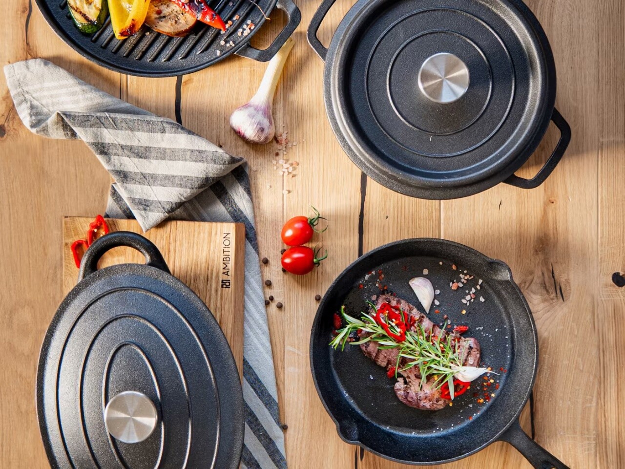Tigaie grill Iron, Ambition, 30 cm, fonta, antracit - 2 | YEO