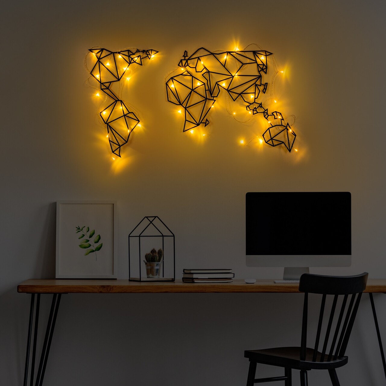 Decoratiune de perete, World Map Led 010, Dimensiune: 58 x 100 cm, Negru - view 4