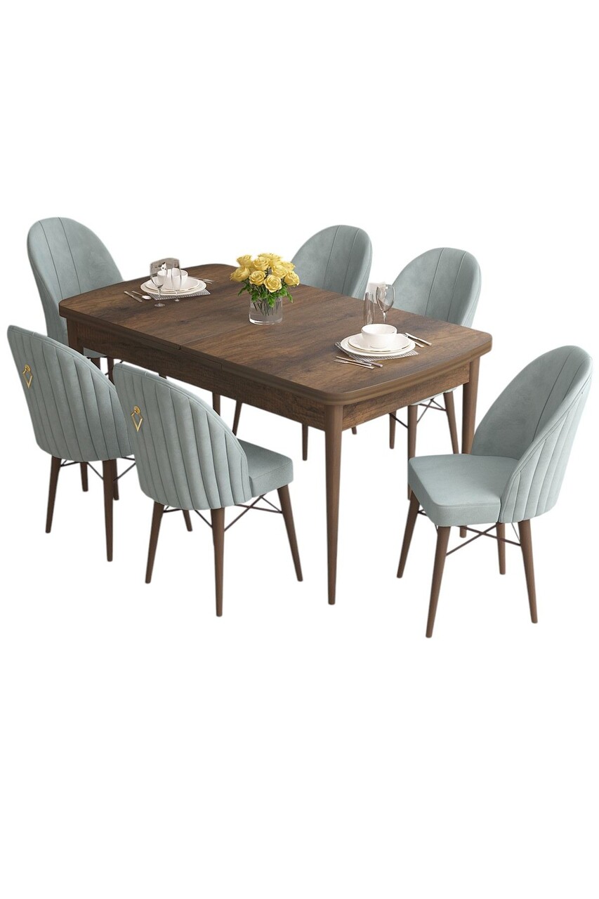 Set masa extensibila si scaune, Hanah Home, Roz, Baroc / Verde marin - view 2