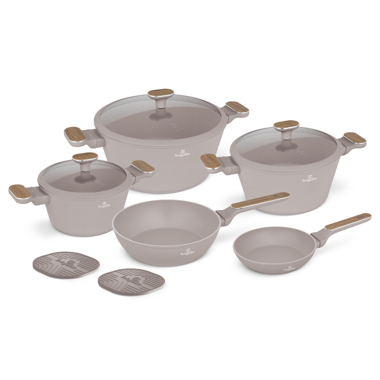 Set pentru gatit Berlinger Haus, Taupe Nordic, 10 piese, aluminiu forjat, taupe mat/natur - imagine 4
