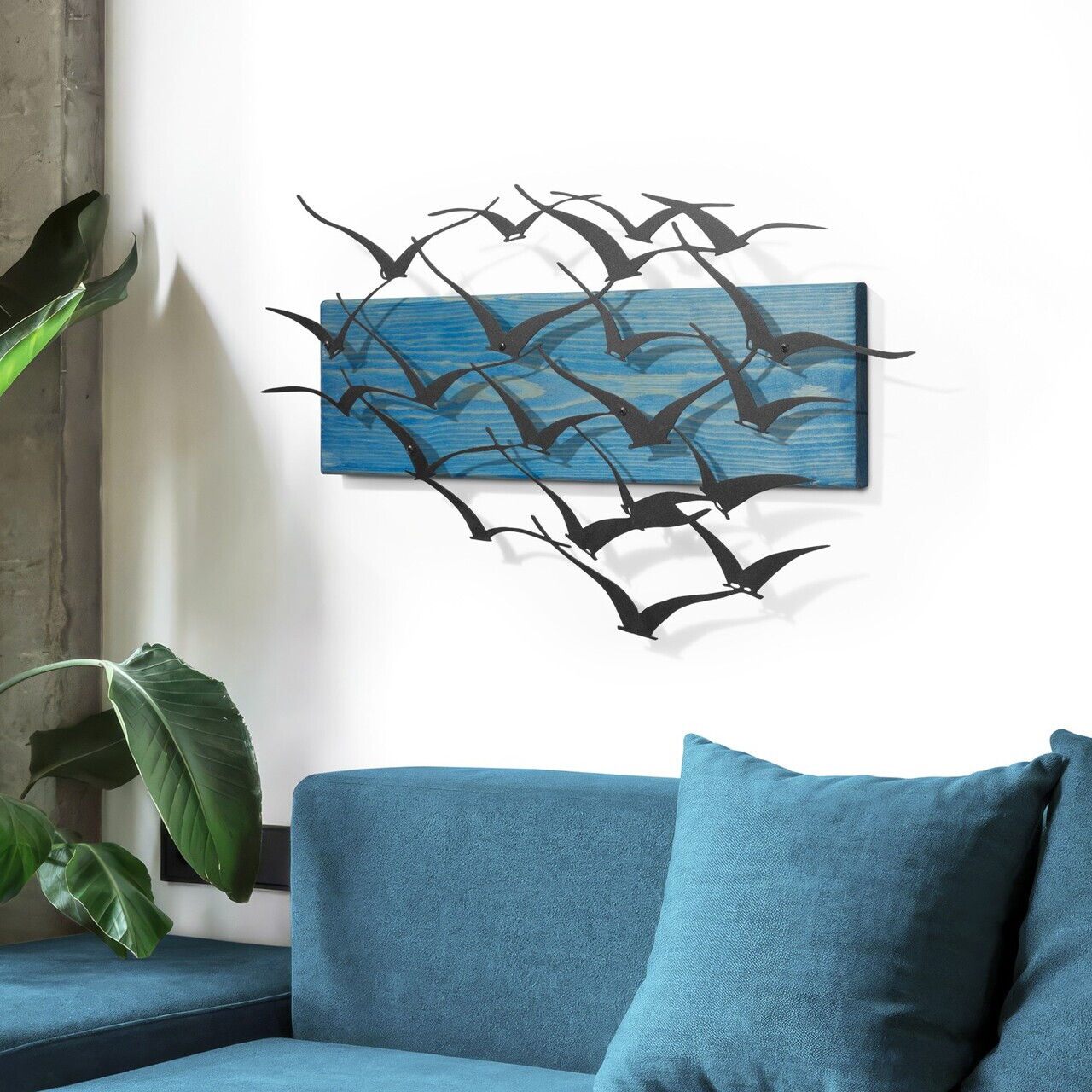 Decoratiune de perete, Ventus, Cadru: Lemn (Grosime: 2 cm), Albastru/Negru — imaginea 5