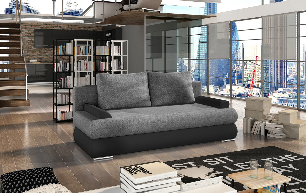 Canapea extensibila 3 locuri ELTAP, Milo, 213x95x90 cm, lemn/poliester, gri inchis/negru