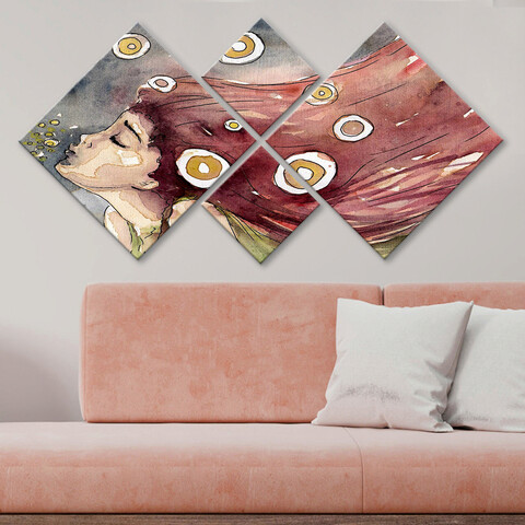 Set 4 tablouri decorative, 4MDF98584385, MDF, Imprimat UV, Multicolor Evans
