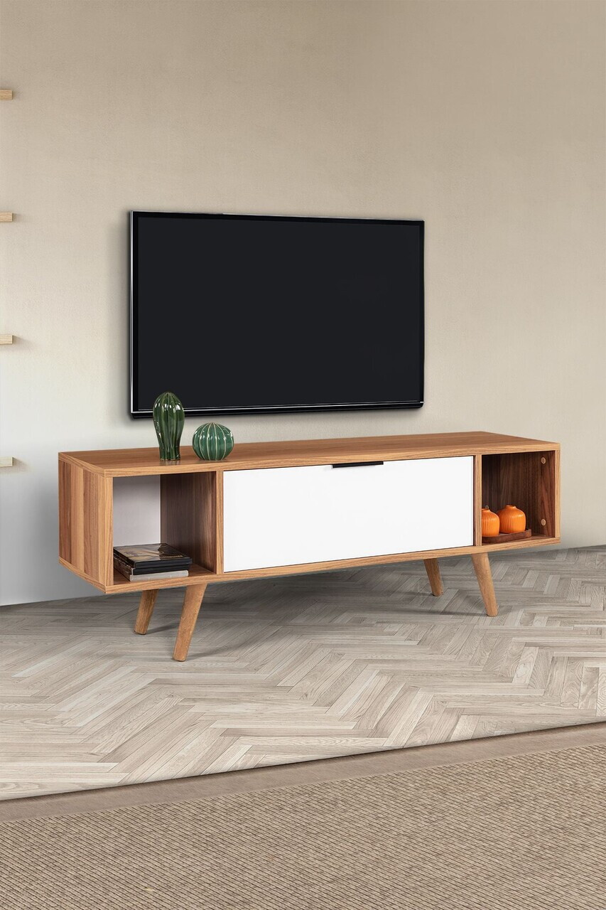 Comoda TV, Hanah Home, Mesir 3326, 130x47x35 cm, PAL, Nuc/Alb — imaginea 3
