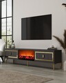 Comoda TV, Hanah Home, Orion Fireplace, 150x44.6x29.6 cm, PAL , Antracit / Aur