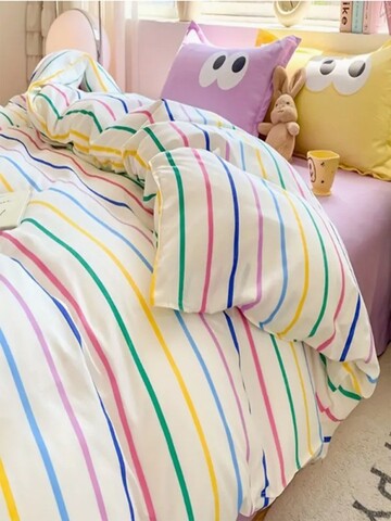 Lenjerie de pat pentru o persoana, Funny - Yellow, Lilac, Eponj Home, 65% bumbac/35% poliester