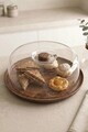 Platou servire desert, Hermia, 430KSV7608, PLASTIC, Stand din lemn, Argintiu