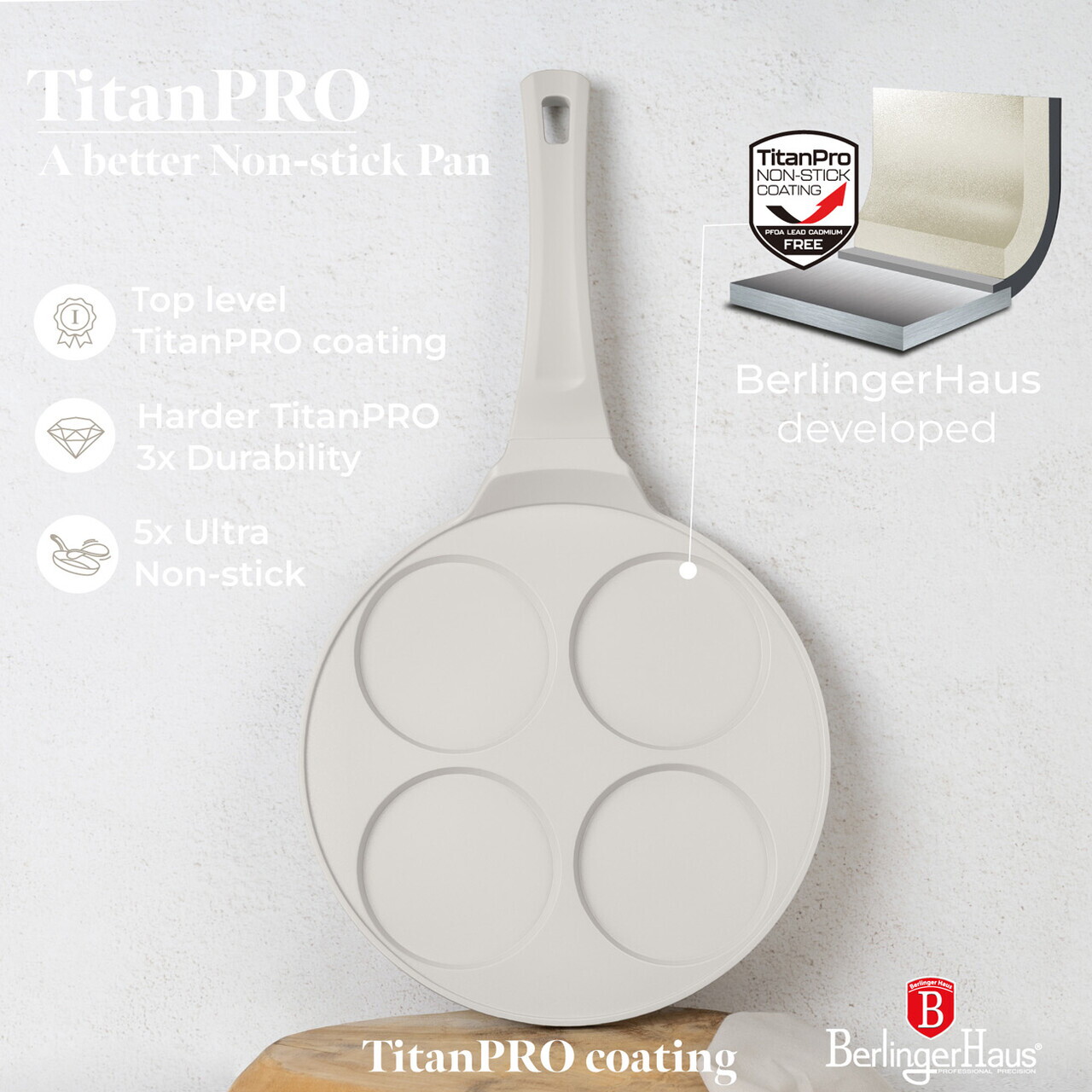 Tigaie pentru clatite, 4 forme Berlinger Haus, Sahara, 26 cm, aluminiu turnat, crem mat - imagine 8
