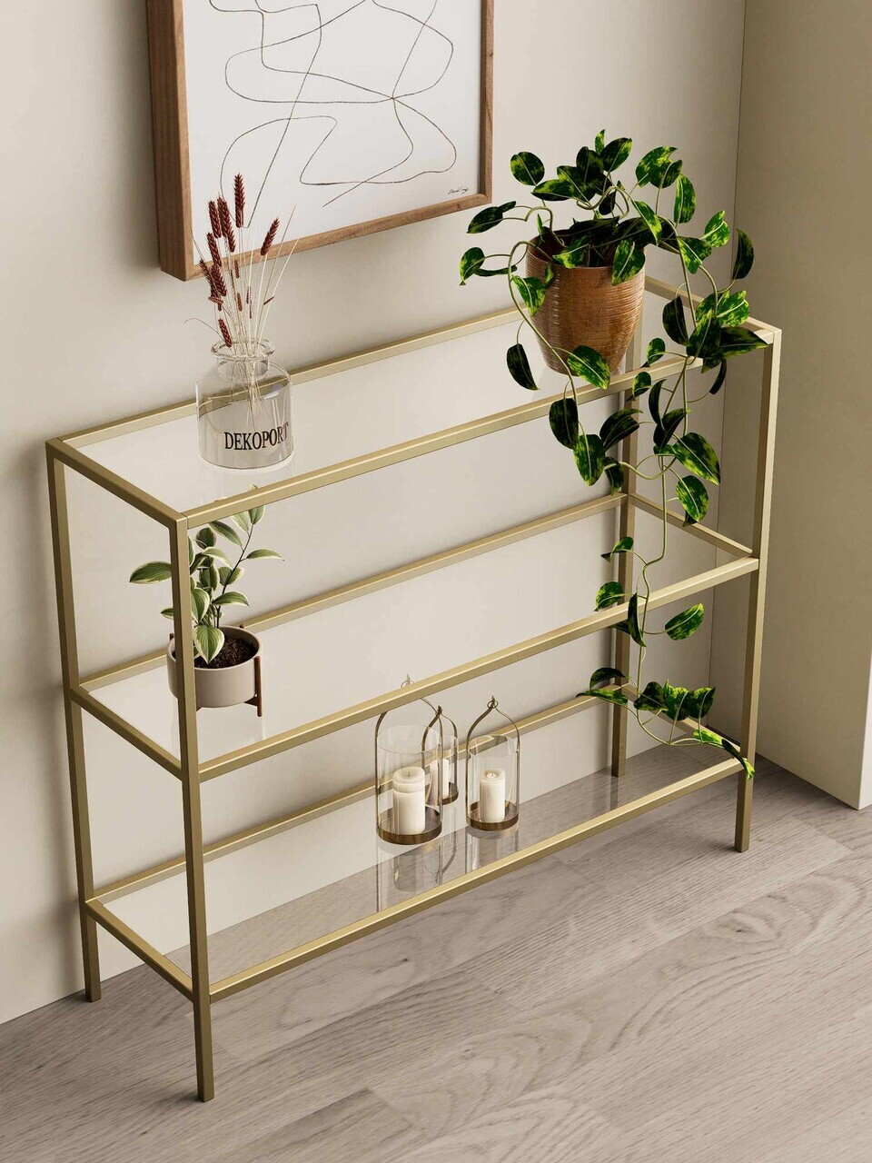 Bufet, Hanah Home, 3 Katlı, 100x85x30 cm, Auriu / Transparent