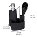 Dozator detergent lichid cu perie pentru vase si suport laveta, Wenko, Empire, 11 x 19 x 12.5 cm, ceramica/inox/polipropilena, negru