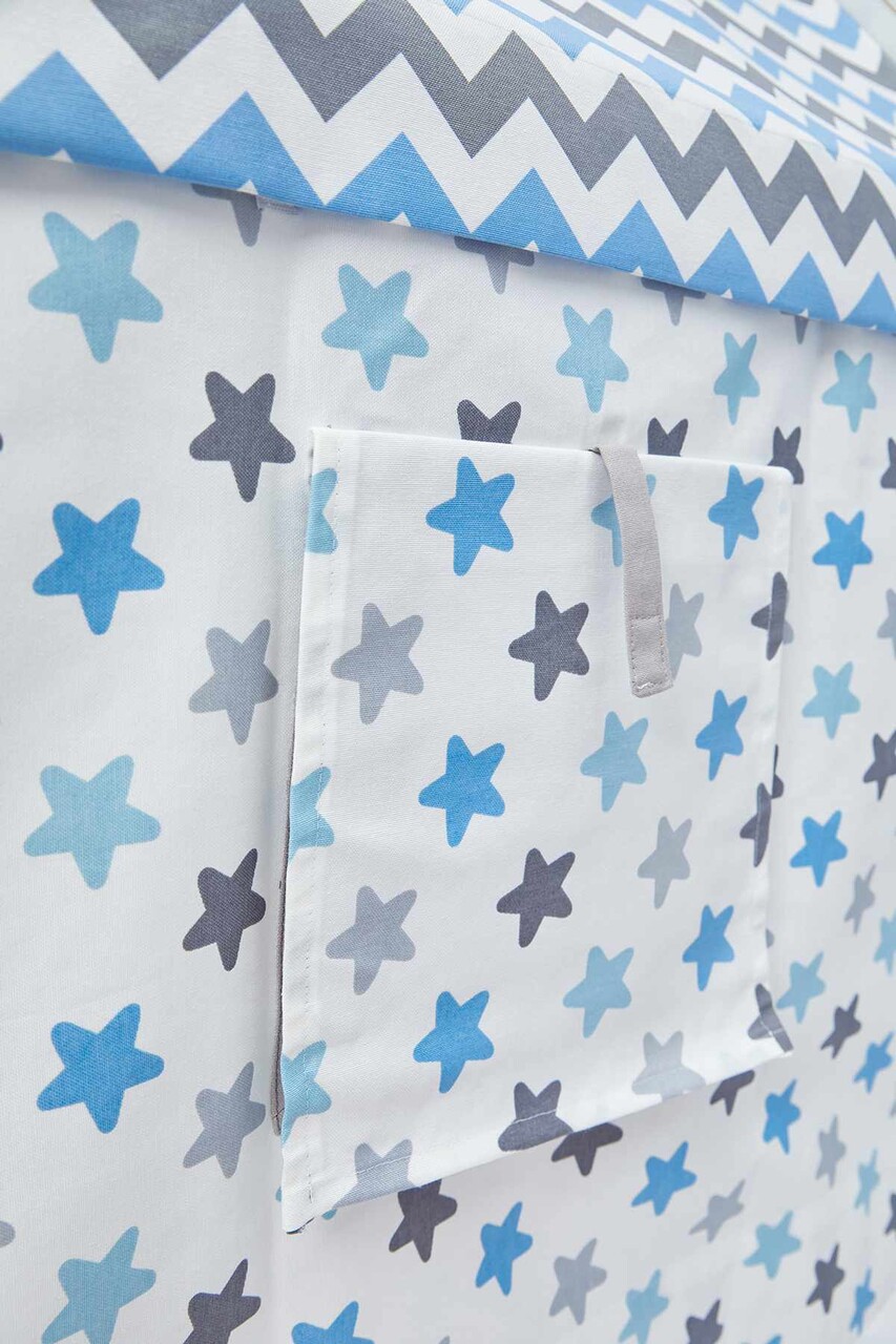 Cort de joaca pentru copii, Hanah Home, Wooden Tent, 95x114x90 cm, Alb/Albastru - imagine 10