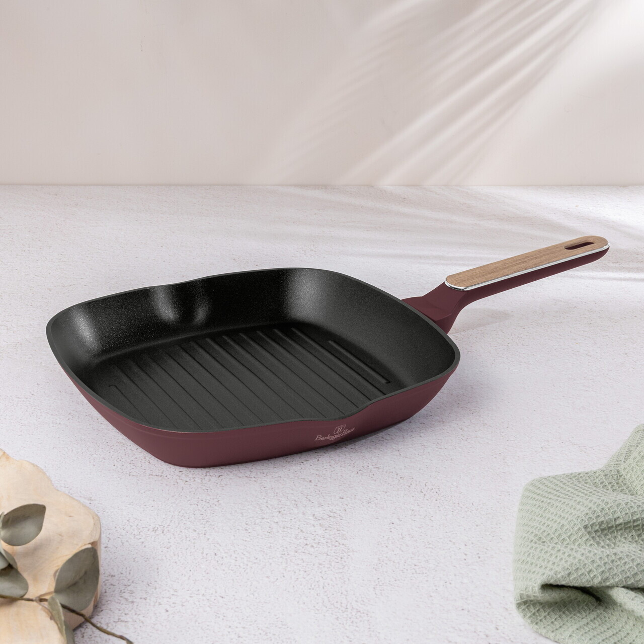 Tigaie grill Berlinger Haus, Leonardo Nordic, 28 cm, 2.1 L, aluminiu forjat, visiniu mat - imagine 3