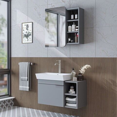 Set Dulap de Baie cu Chiuvetă și Oglindă (2 Piese), Hanah Home, 2930, MDF, Frasin