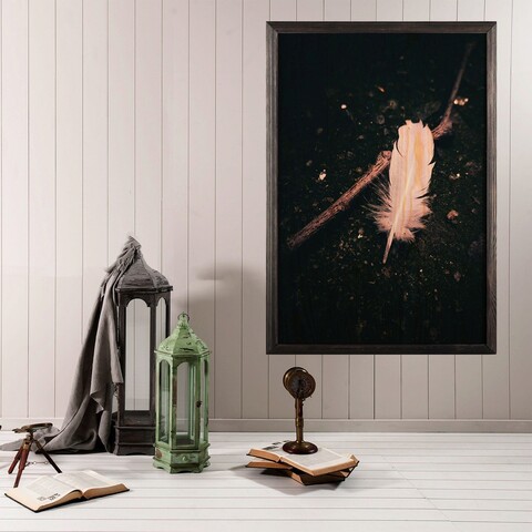 Tablou decorativ, White Feather XL, Lemn, Lemn, Multicolor Bystag