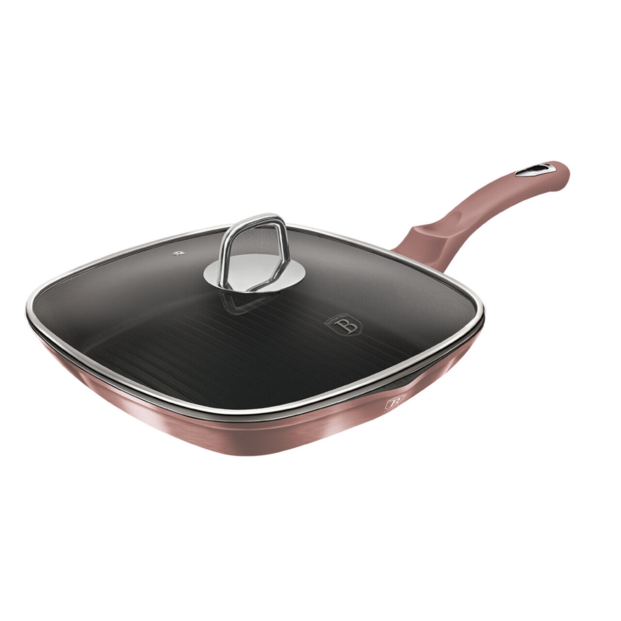 Tigaie grill cu capac Berlinger Haus, I-Rose, 28 cm, 2.1 L, aluminiu forjat, roz - imagine 9