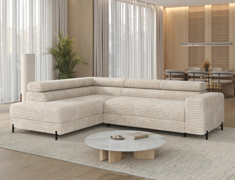 Coltar extensibil stanga 5 locuri ELTAP, Colesio, 274x200x93 cm, lemn/poliester, bej