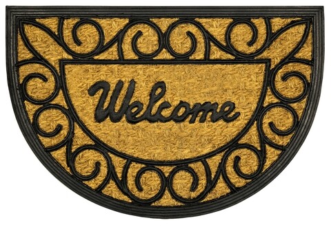 Covoras de intrare, Olivo Tappeti, Promo Mezzaluna 4, Welcome, 40 x 60 cm, cauciuc/fibra cocos, maro/negru