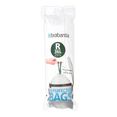 Set 10 saci de gunoi, Brabantia, PerfectFit, marimea R, 36 L, nailon, alb
