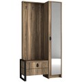 Cuier cu oglinda si pantofar, Tera Home, Lost, 90 x 180 x 35 cm, pal melaminat, nuc