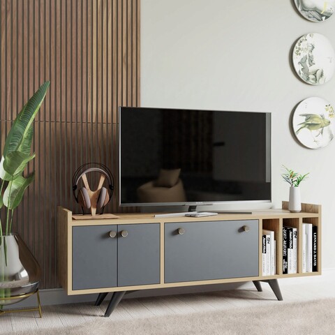 Comoda tv, mod design, maribor, 150x40x62 cm, antracit / stejar