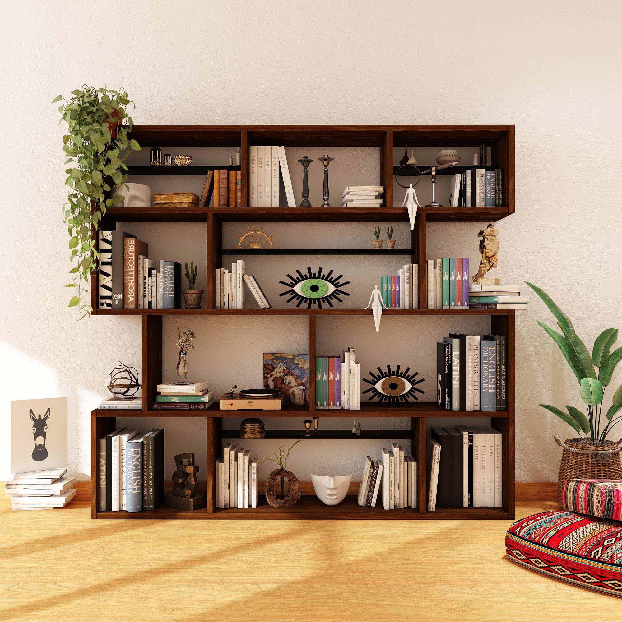 Corp biblioteca, Hanah Home, CPT6007-200, 200x200x30 cm, Lemn, Maro