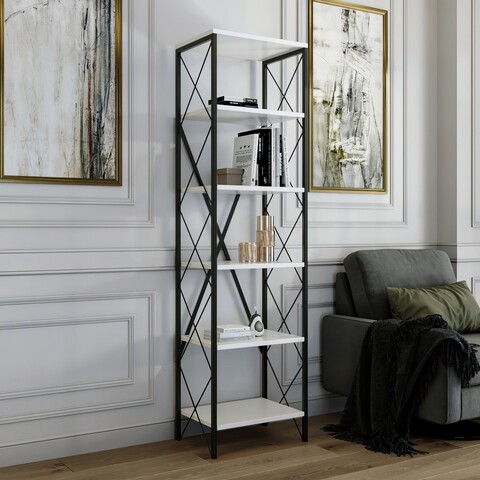 Corp biblioteca, Kalune Design, Suadiye, 50x180x30 cm, PAL, Alb/Negru