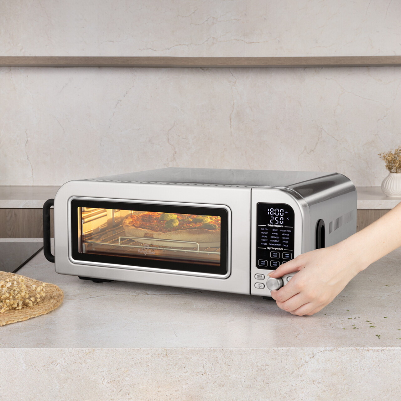 Cuptor electric pizza Berlinger Haus, Matte Black, 2000W, 18 L, argintiu