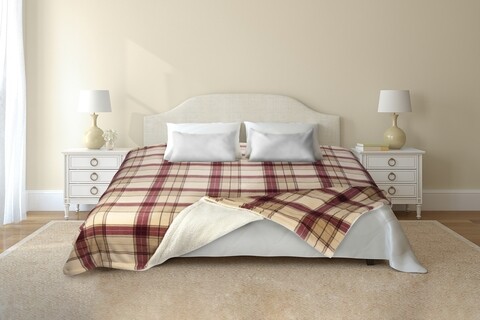 Patura fleece cu blanita Carouri, Heinner Home, 200x220 cm, 100% poliester, bej