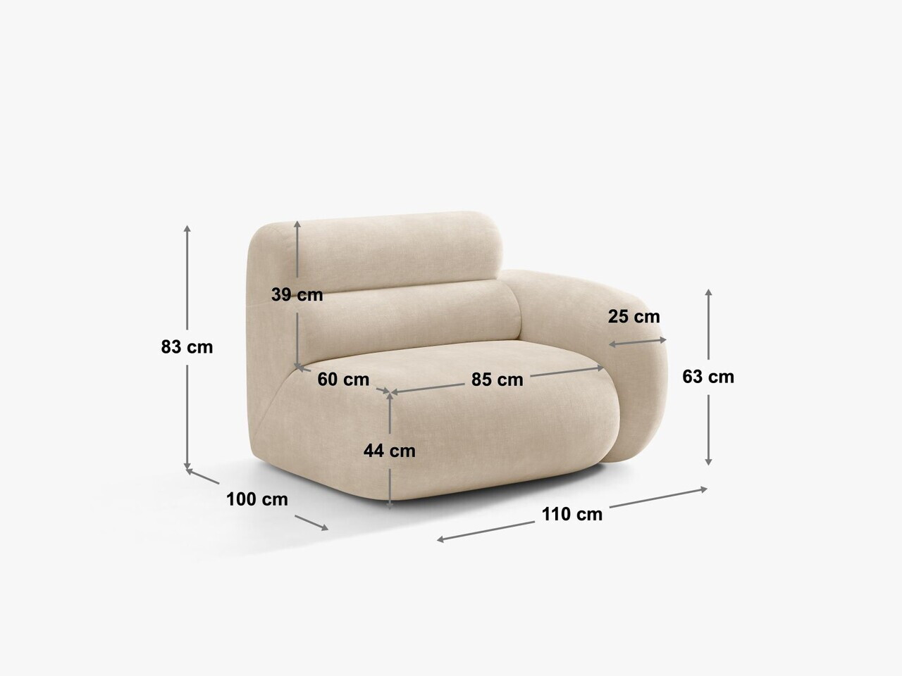 Modul canapea dreapta 1 loc, Neo, Micadoni Home, 110x100x83 cm, tesatura Chenille, bej inchis — imaginea 2