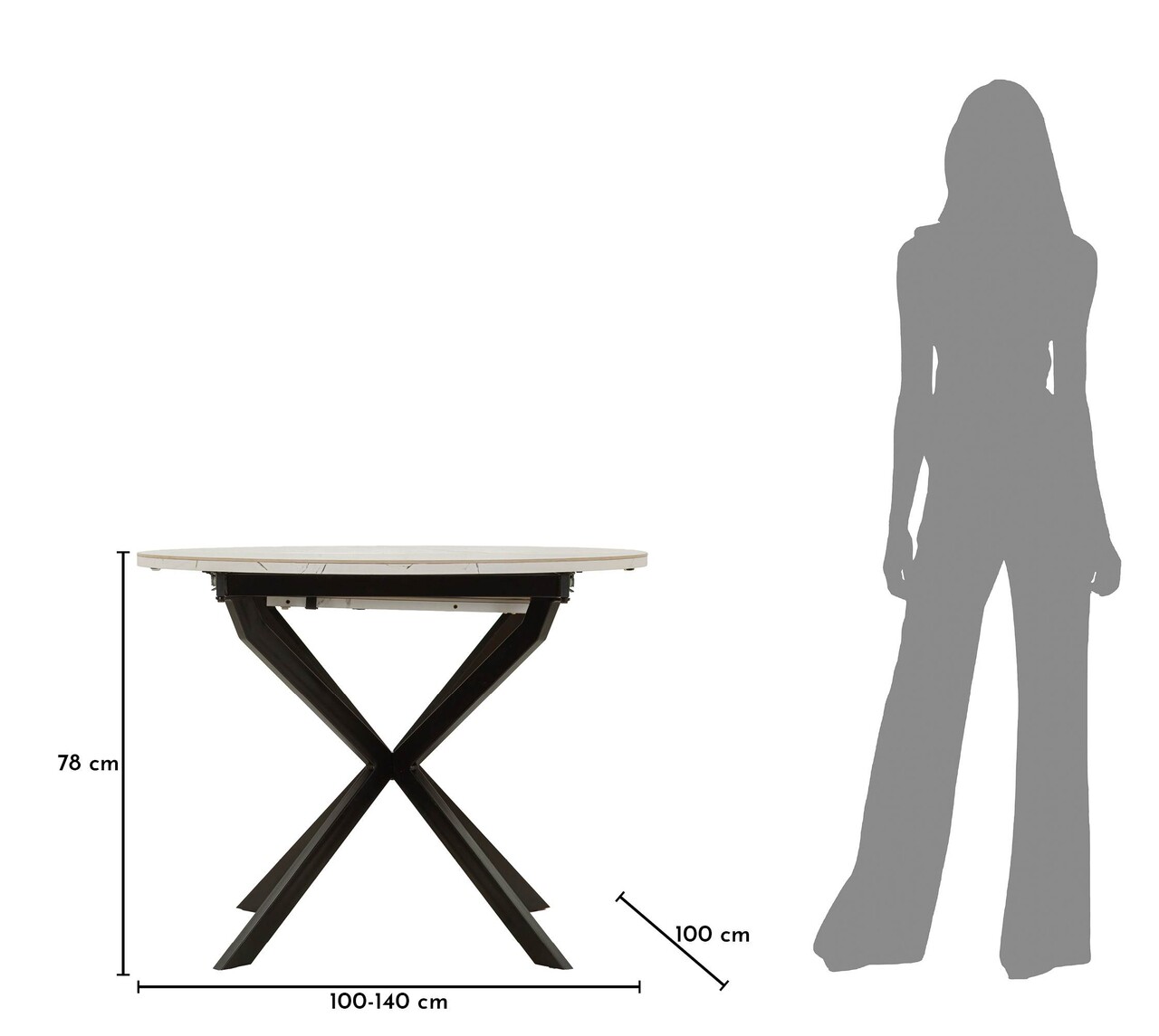 Masa extensibila dining, Mauro Ferretti, Martin, 100-140x75 cm, metal/ceramica, negru/alb - imagine 14