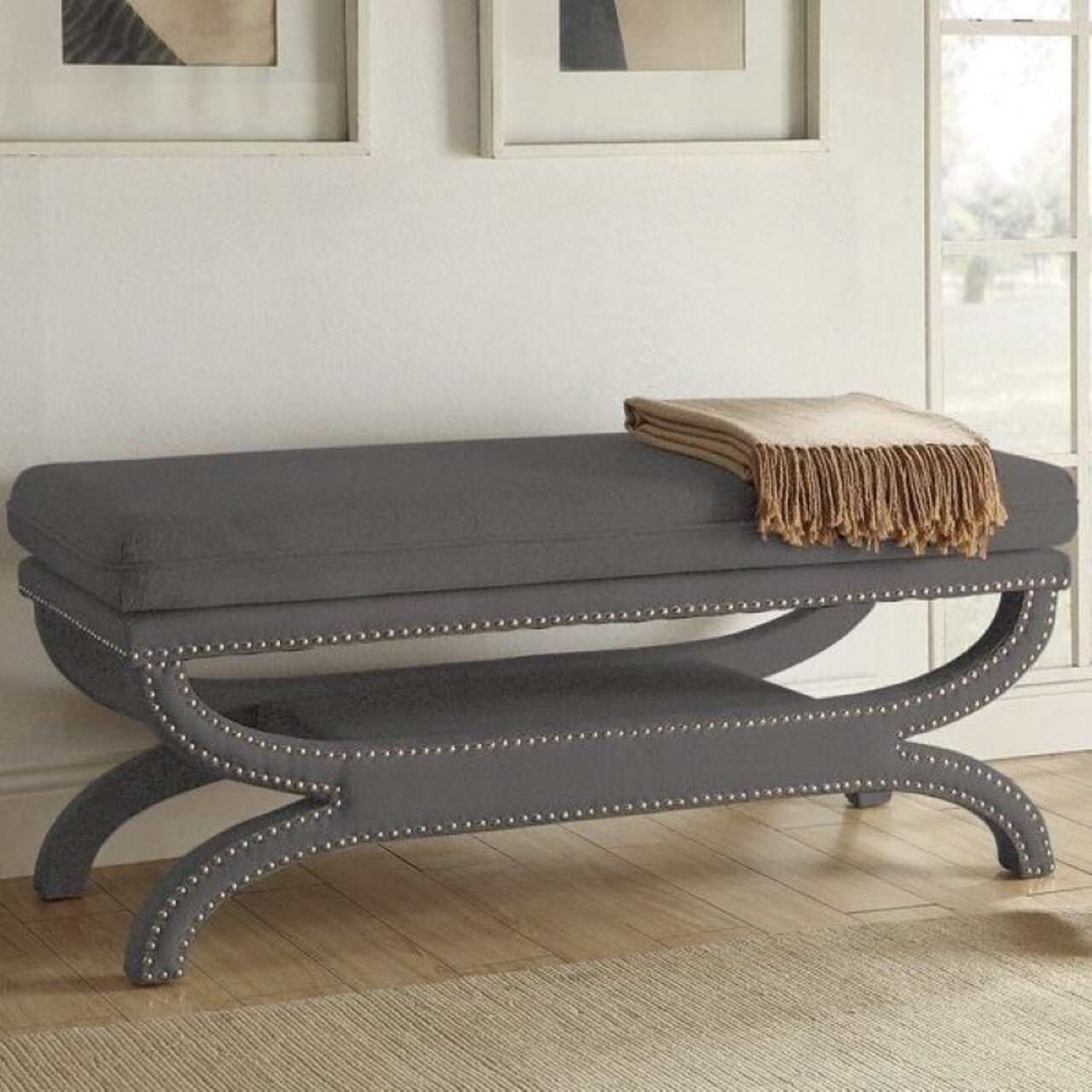 Taburet, Qunef, Felice Halka Pouffe 120, 40x120 cm, Cadru: 100% MDF, Gri