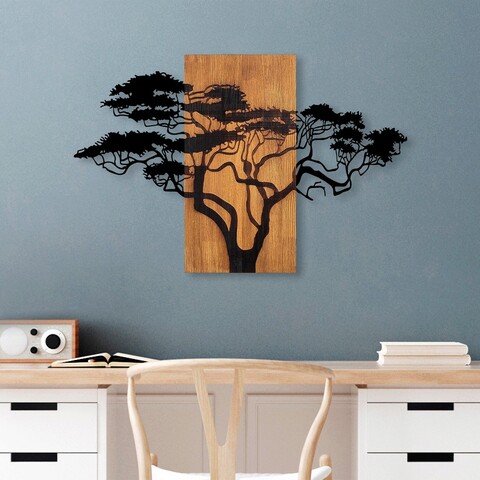 Decoratiune de perete, acacia tree, lemn/metal, 90 x 58 cm, nuc / negru