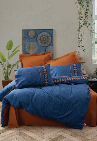 Lenjerie de pat pentru o persoana, 3 piese, 160×220 cm, 100% bumbac ranforce, Cotton Box, Lusso, albastru inchis /100