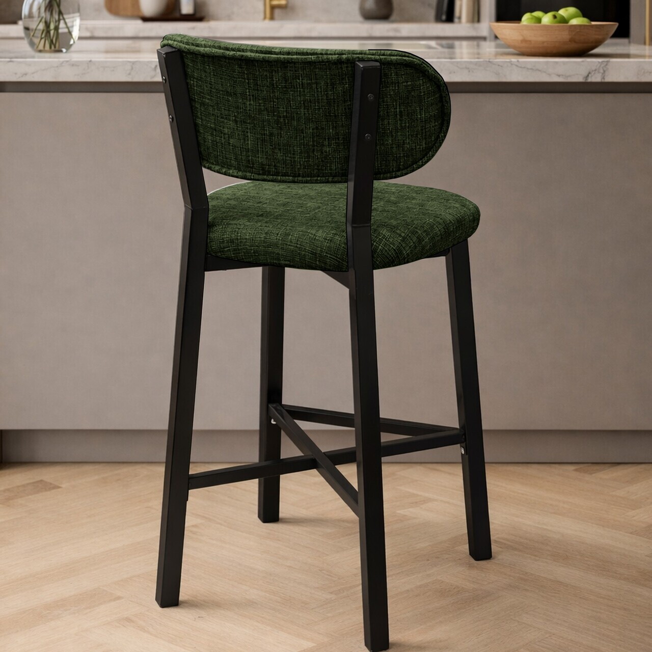 Scaun de bar, Hanah Home, Luna, 42x100x45 cm, Fier/Poliester/In, Verde — imaginea 4
