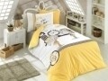 Lenjerie de pat pentru o persoana, Smile Yellow, Hobby, 3 piese, 160 x 240 cm, 100% bumbac poplin, alb/galben