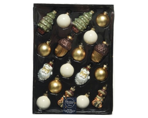 Set 18 globuri Tree & Acorn , Decoris, sticla, alb/auriu