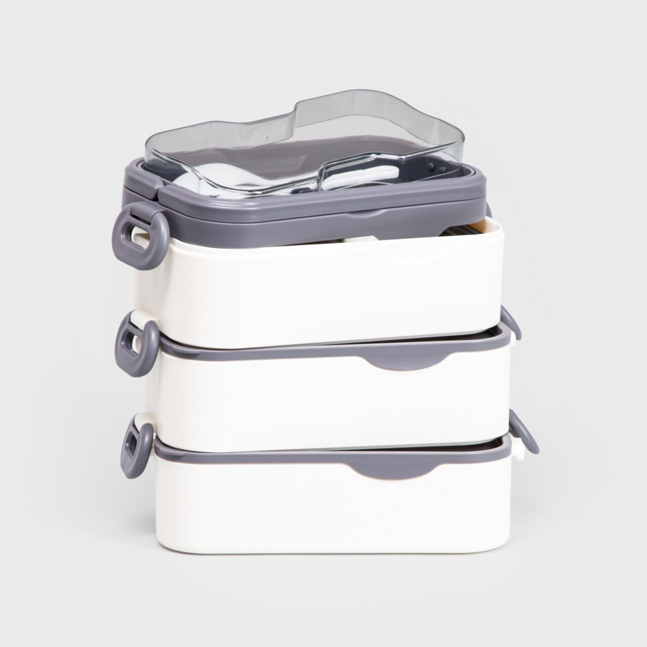 Cutie pentru pranz B2 Mesa, Homla, 2 L, plastic/inox/silicon, bej/gri - imagine 3