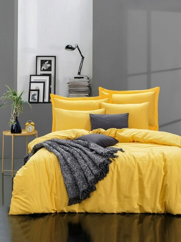 Lenjerie de pat dubla 3 piese, fresh color - yellow, enlora home, bumbac ranforce