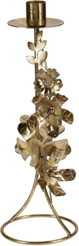 Suport pentru lumanare Flower, 10x10x27 cm, metal, auriu