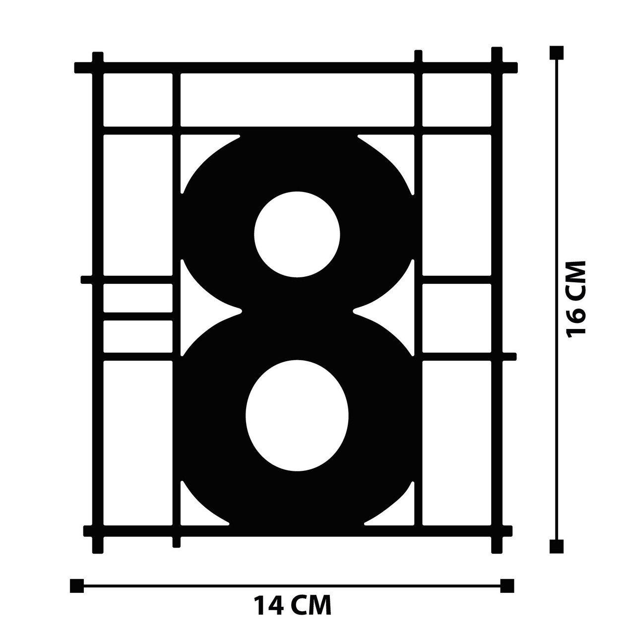 Numar casa pentru poarta/usa Eight, metal, 14 x 16 cm, negru, cifra 8