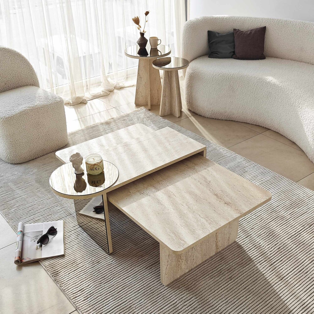 Set masute Nesting 4 piese, Hanah Home, Luna, PAL, Travertine / Bronze - imagine 9