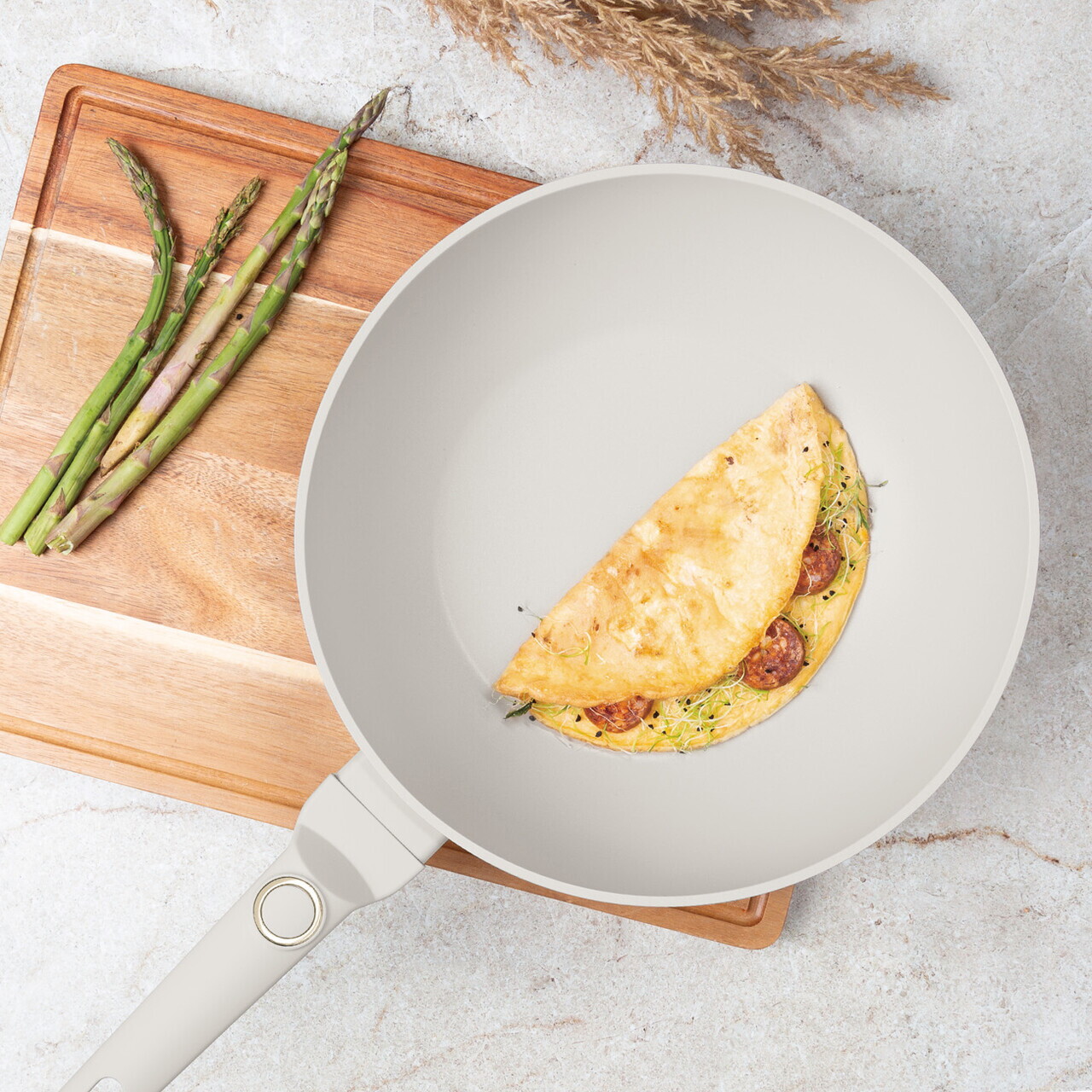 Tigaie Wok Berlinger Haus, Sahara, 28 cm, 3.2 L, aluminiu forjat, crem mat - imagine 3