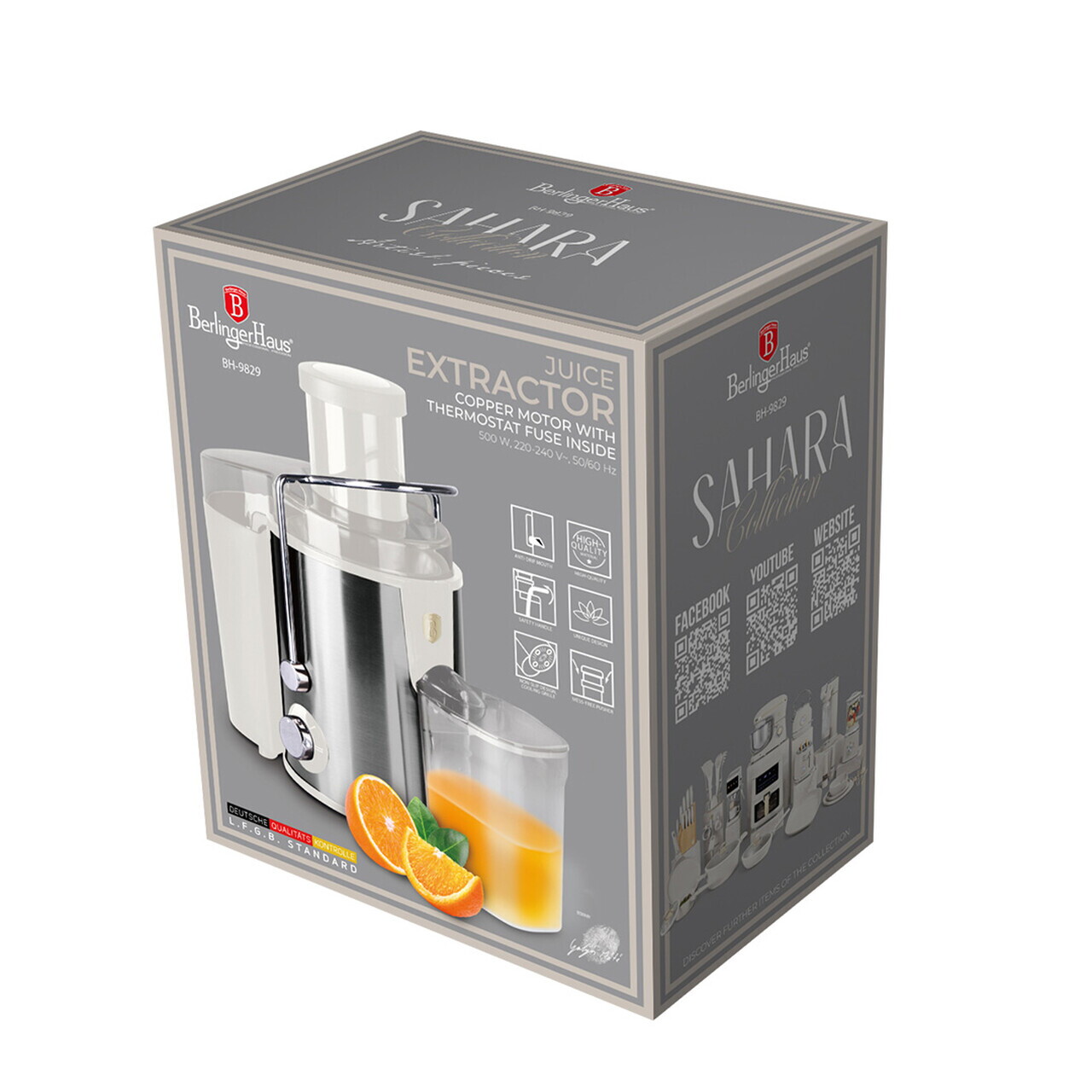 Storcator de fructe Berlinger Haus, Sahara, 500W, 600 ml/1300 ml, inox, crem/argintiu - view 9