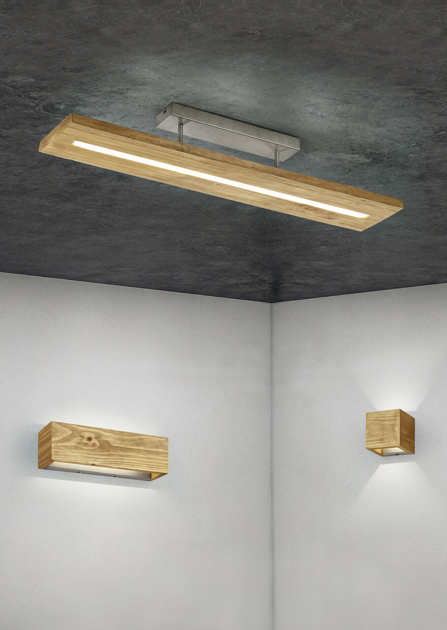 Plafoniera Brad, TRIO, 100x20x16.7 cm, 27W, 1x SMD LED, lemn, natur/gri - 1 | YEO