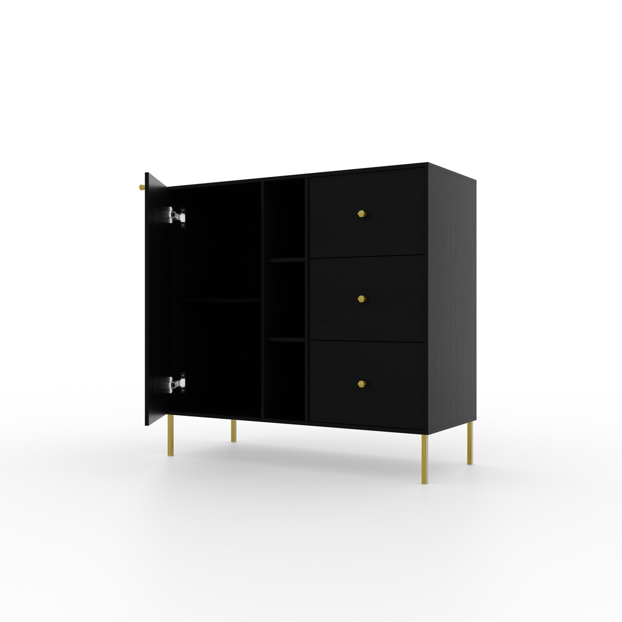 Comoda ADRK, Tili 1D 3S 3P, 100.2x40.8x95 cm, PAL laminat, negru — imaginea 4