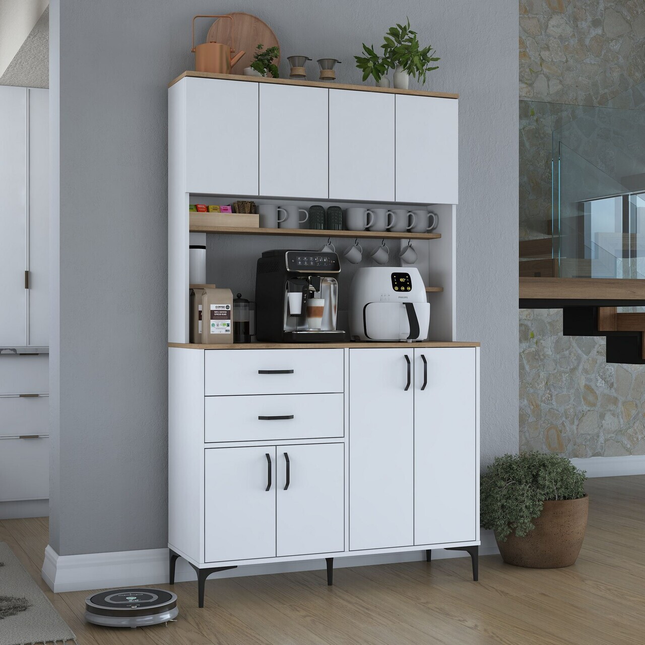 Dulap multifunctional, Hanah Home, JE212, 120x204.2x45 cm, PAL melaminat, Alb/Maro - view 3