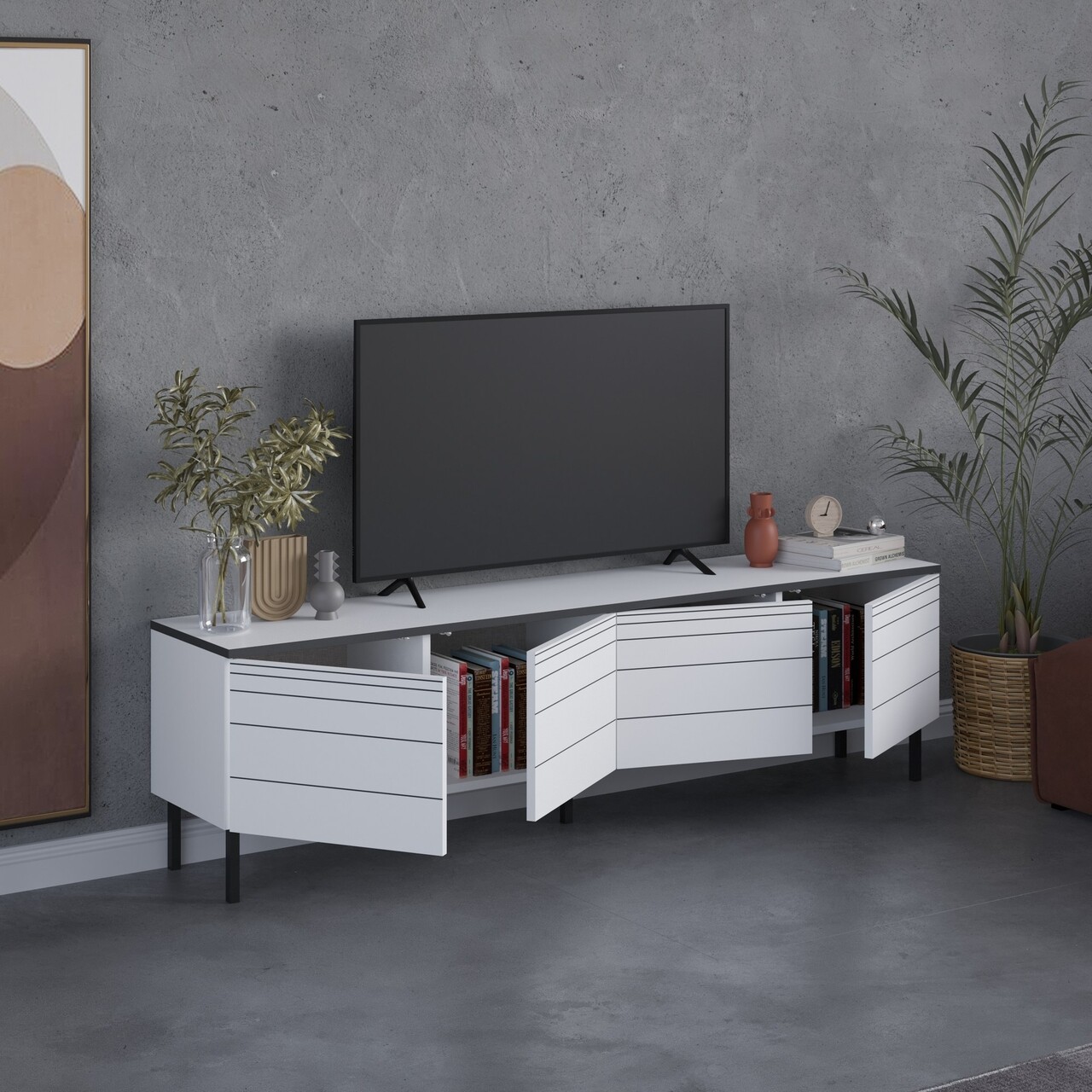 Comoda TV, Decortie, Arya, 180 X 50 X 36 Cm, Pal Melaminat, Alb