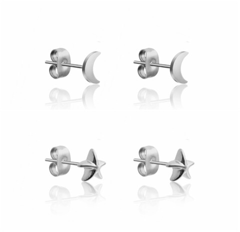 Set 2 perechi de cercei, Emily Westwood, Silver Moon And Star, inox, argintiu