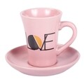 Set 6 cesti cu farfurie pentru cafea Love, Creaciones Meng, 80 ml, ceramica